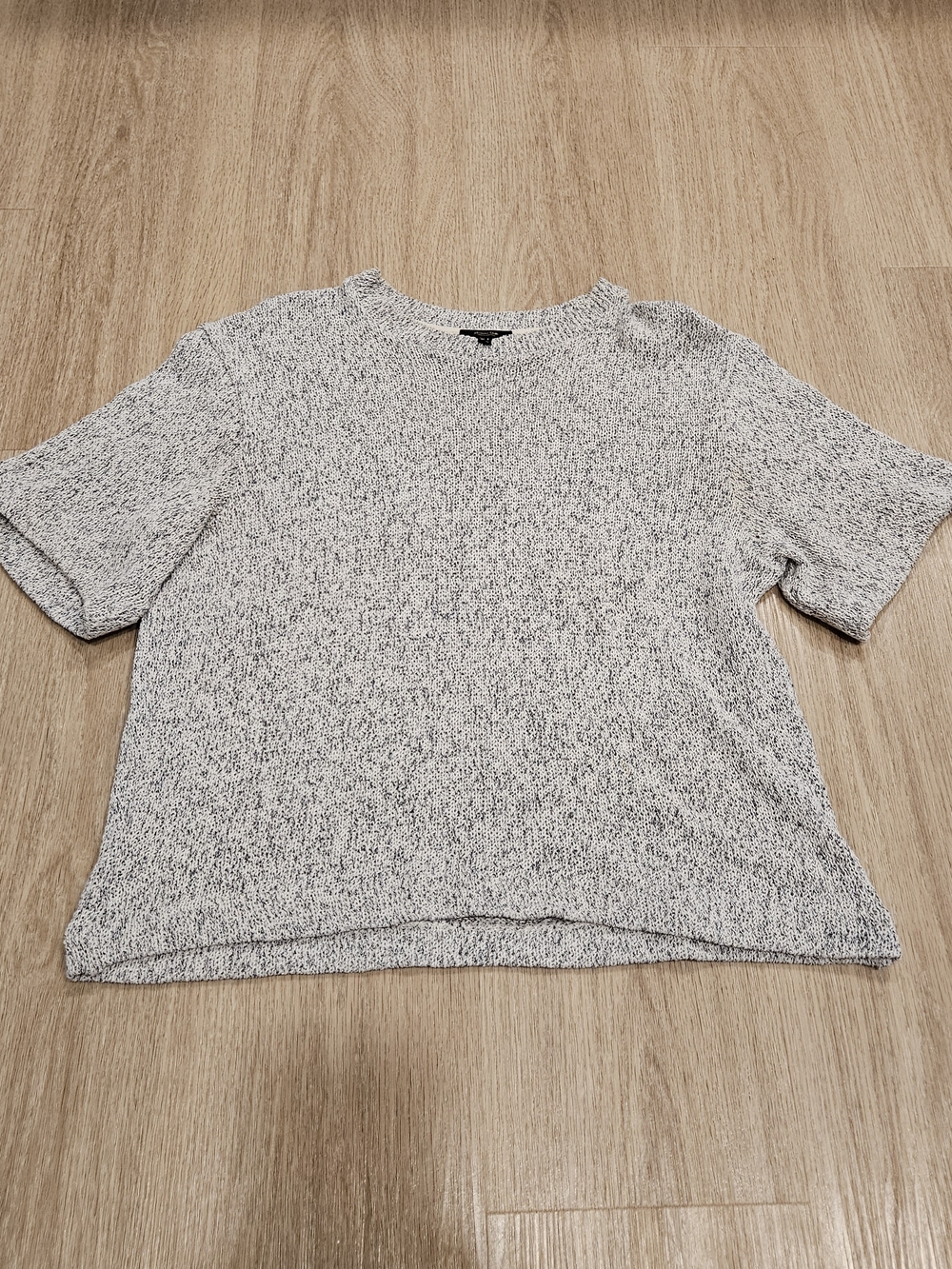 Massimo Dutti Women's Black & White Marl 100% Cotton Short Sleeve Knit Sweater